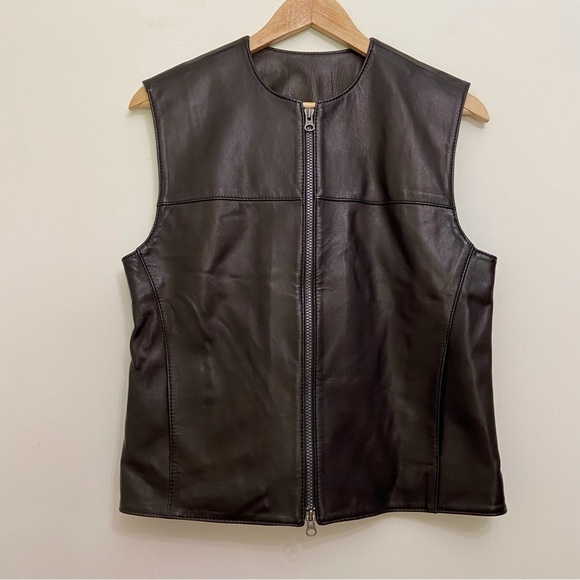 GENUINE black leather vest zip up bikercore riding clothing sleeveless size 6 - Picture 13 of 13